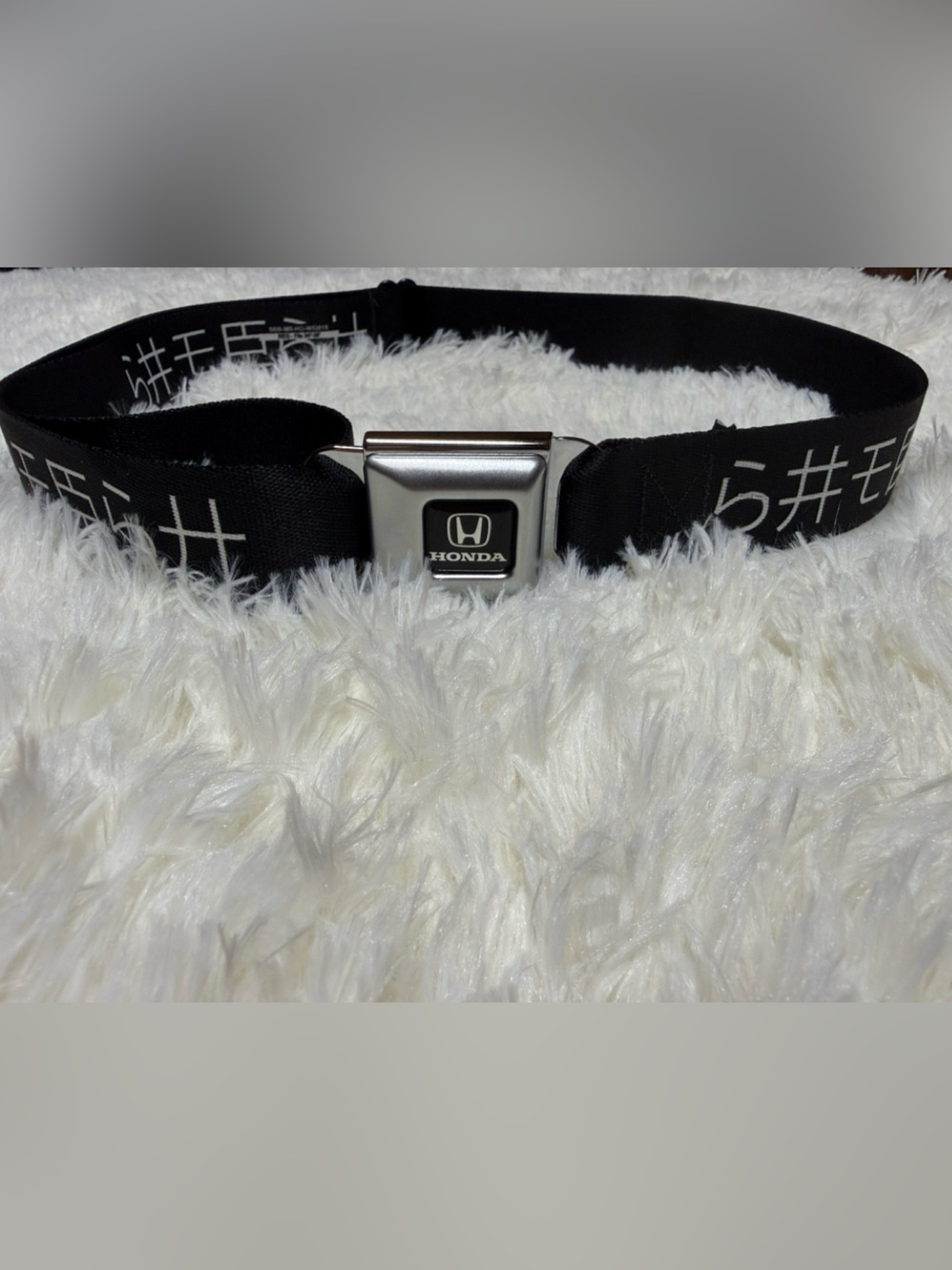 Buckle-Down Black Seatbelt Belt with Silver Honda Buckle